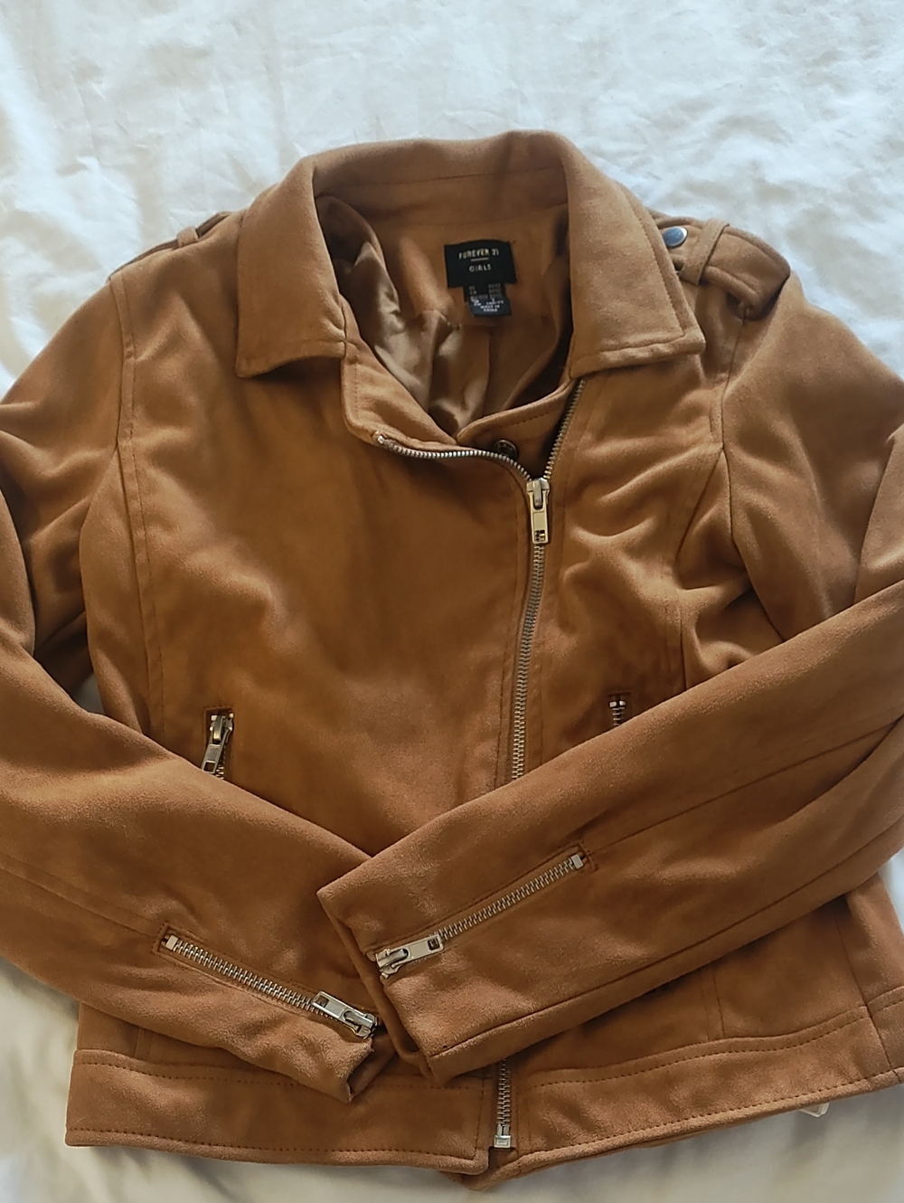 Forever 21 Tan Suede-Look Moto Jacket